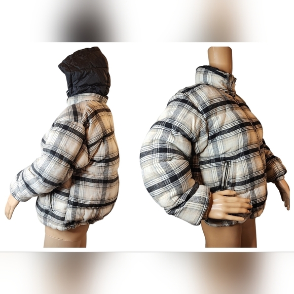 American Eagle Wool-blend plaid puffer coat. Women's size xs. - Picture 1 of 16